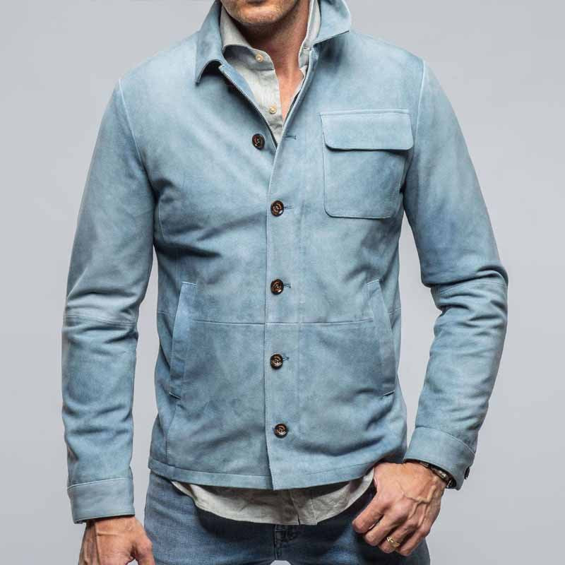Veste homme – Coupe ajustée – Tissu doux aspect suédé – Col classique boutonnière