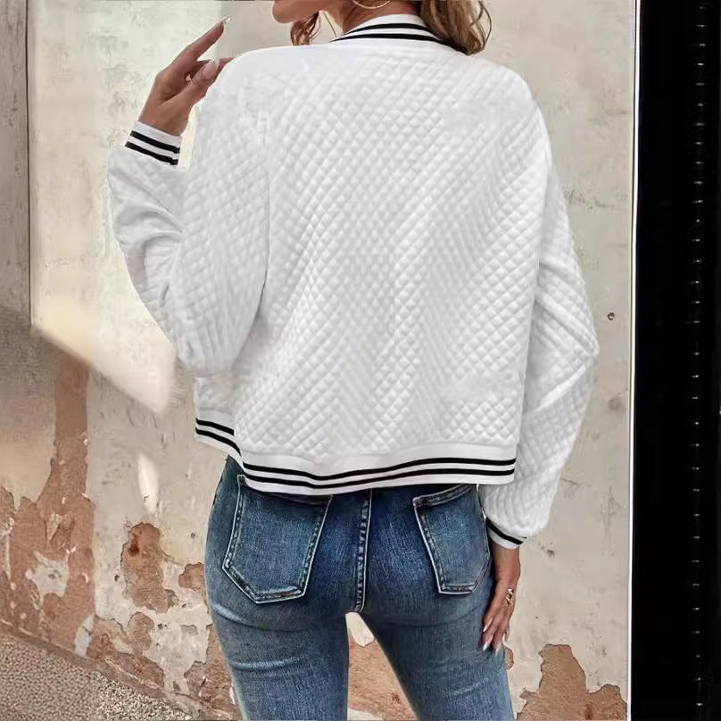 Blouson bomber femme – Matelassé texturé – Col montant – Coupe décontractée – Finition côtelée