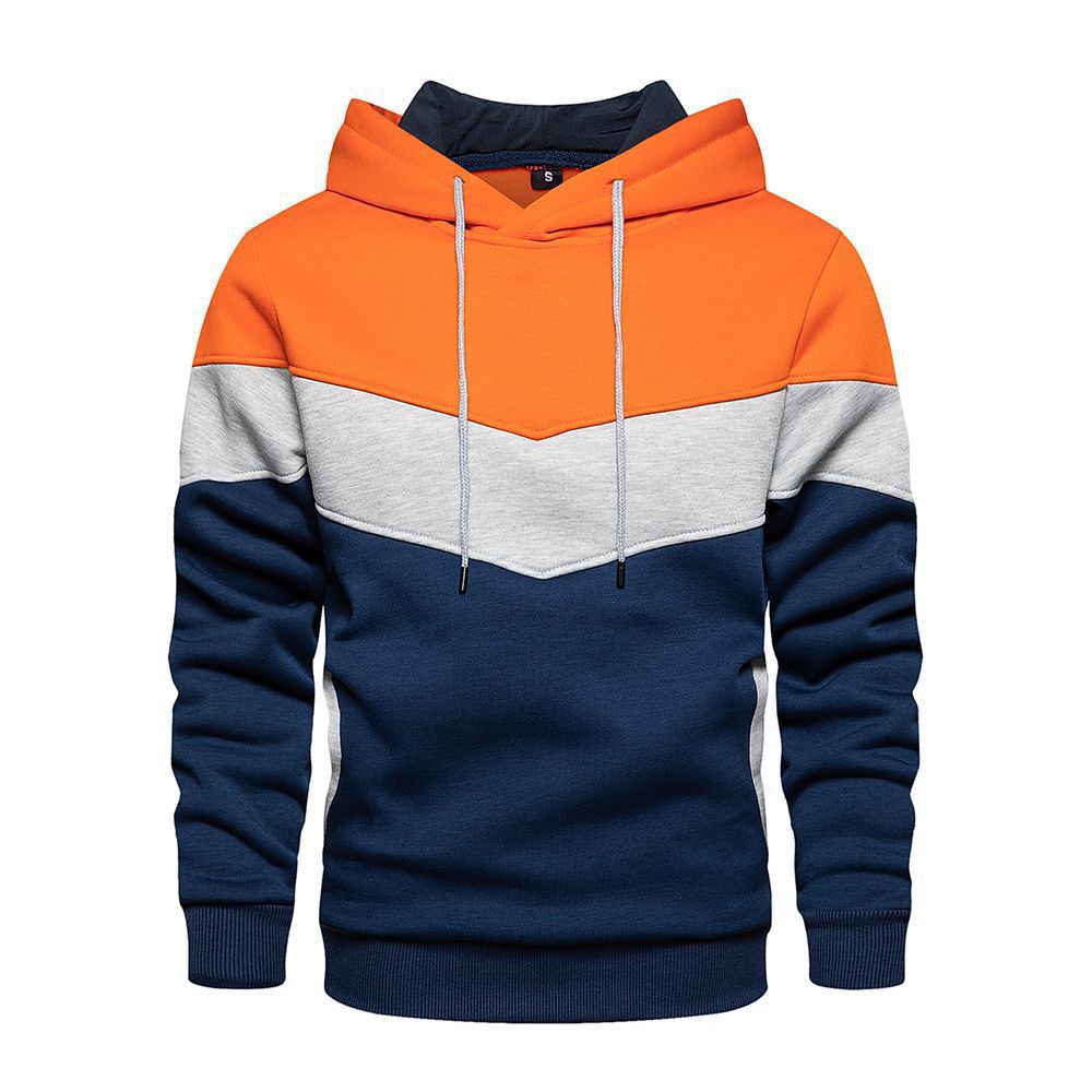 Sweat à capuche homme – Coton mélangé – Coupe ample – Motif colorblock chevron