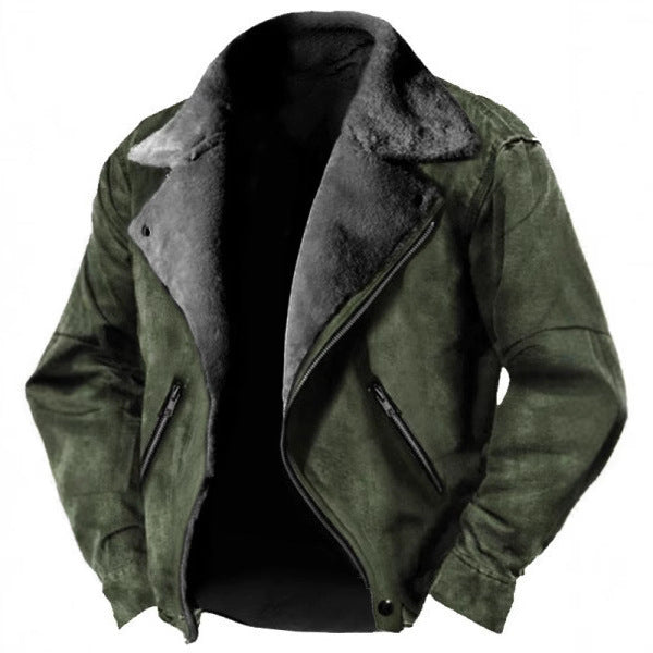 Veste homme en daim doublée shearling – Coupe structurée – Col rétro – Fermeture zippée