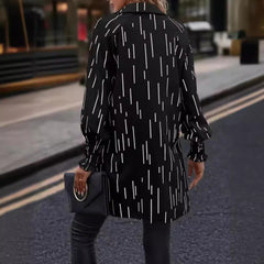 Blouse femme – Coupe fluide – Décolleté en V – Rayures graphiques – Manches longues