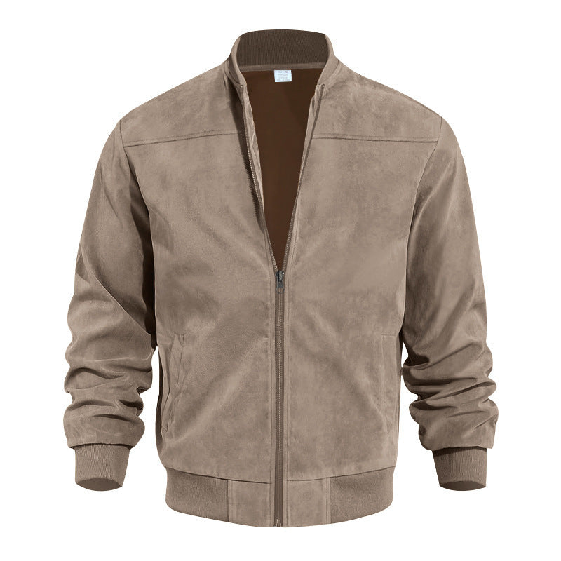 Blouson bomber homme – Coupe classique – Tissu toucher daim – Col montant zippé