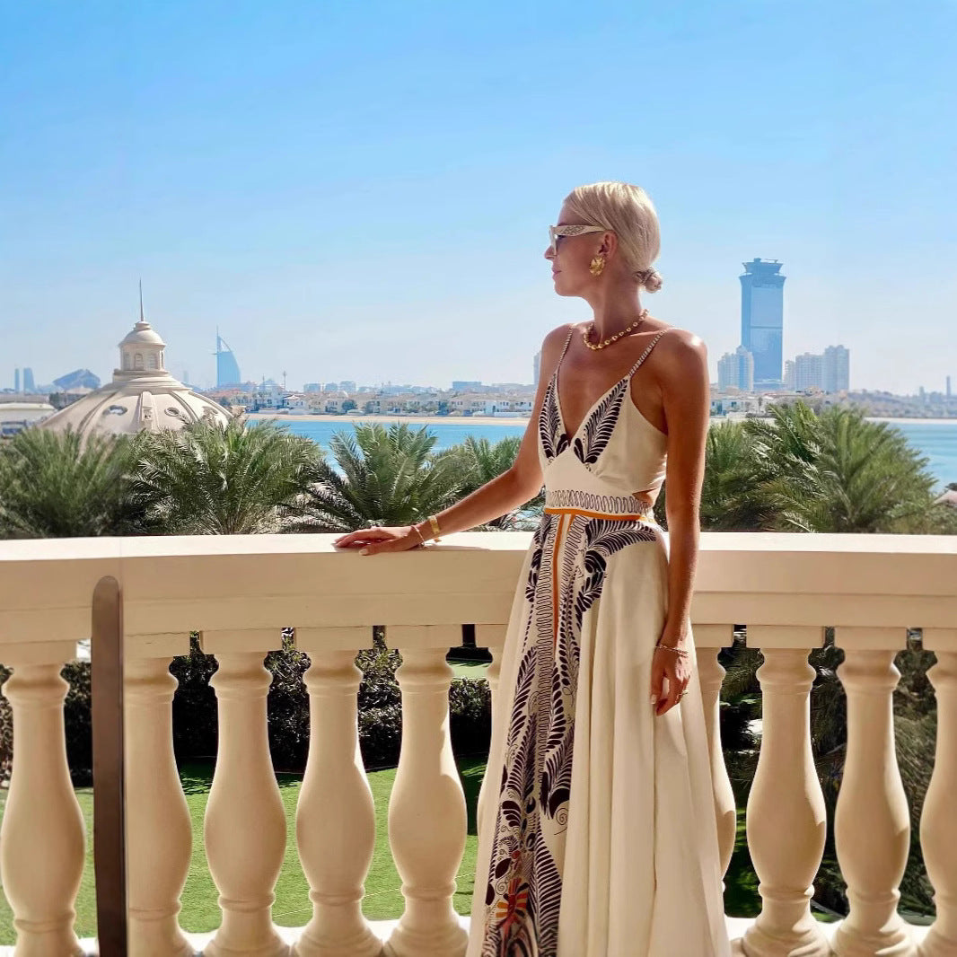 Robe maxi femme – Dos nu – Imprimée – Tissu léger – Coupe fluide élégante