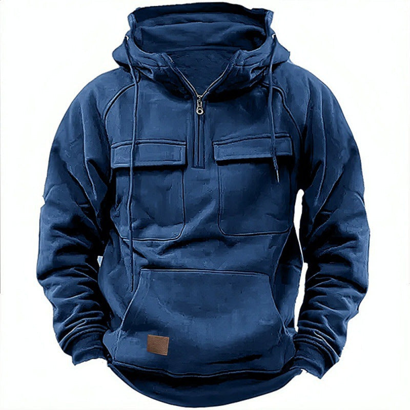 Sweat à capuche homme – Coupe oversize – Coton doux – Demi-zip – Poches utilitaires