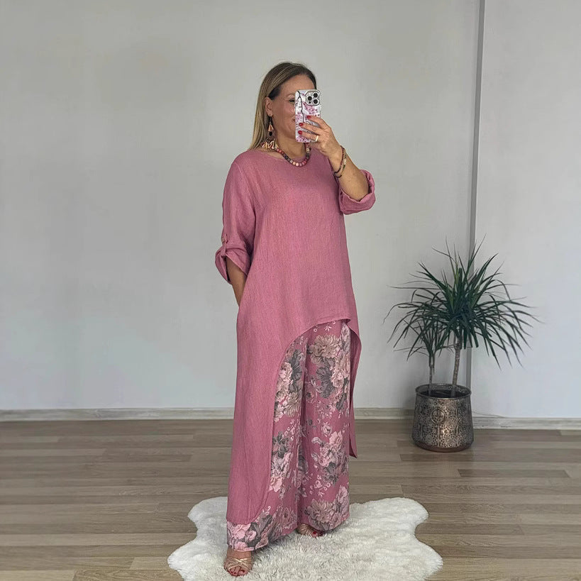 Tunique femme – Coupe ample – Coton respirant – Manches longues – Ourlet asymétrique