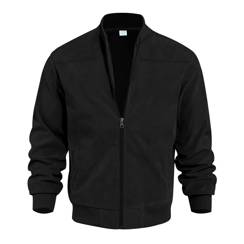 Blouson bomber homme – Coupe classique – Tissu toucher daim – Col montant zippé