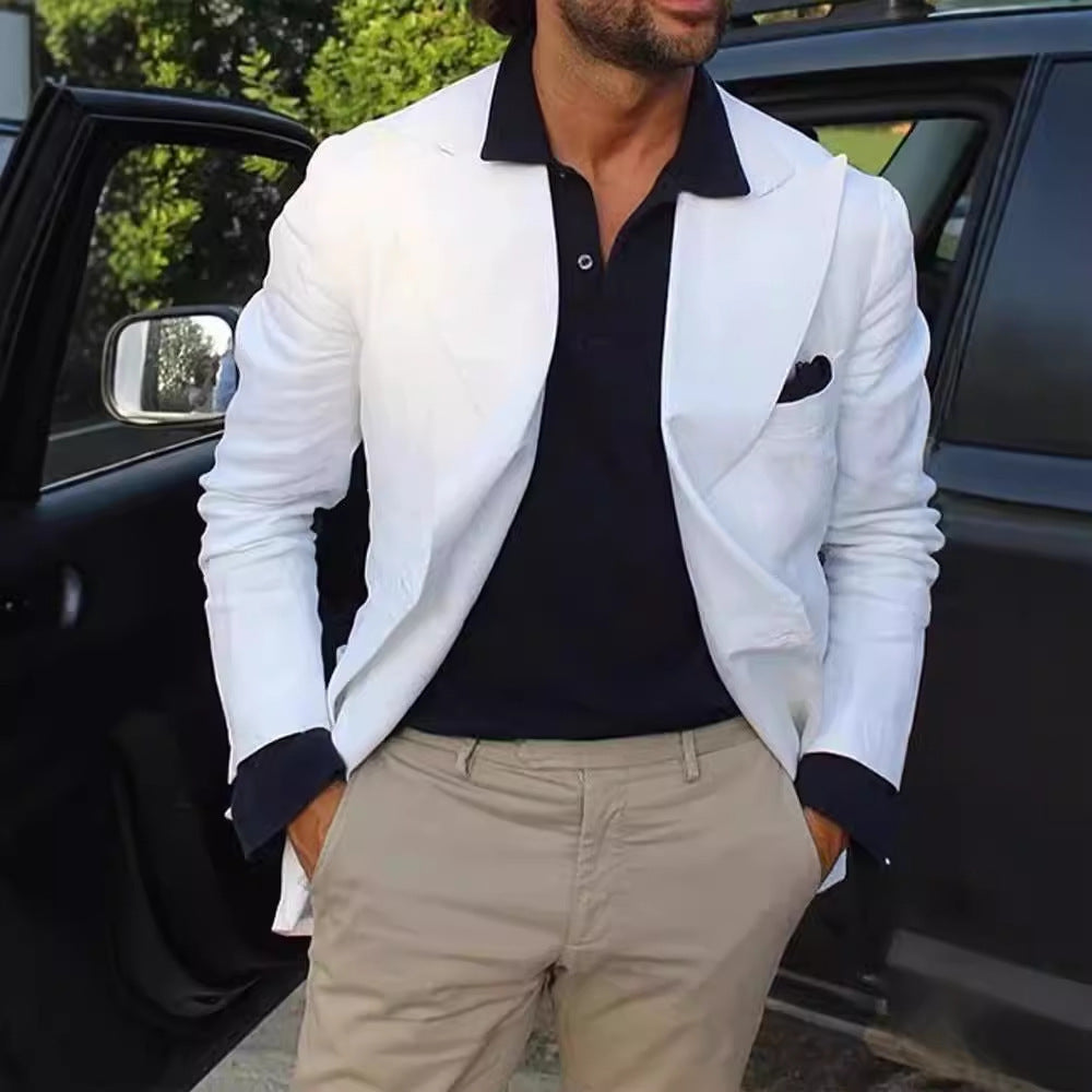 Blazer homme – Coupe cintrée – Tissu lisse – Revers cranté – Style formel élégant