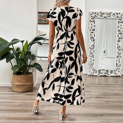 Robe longue femme – Coupe portefeuille élégante – Motif floral – Tissu respirant