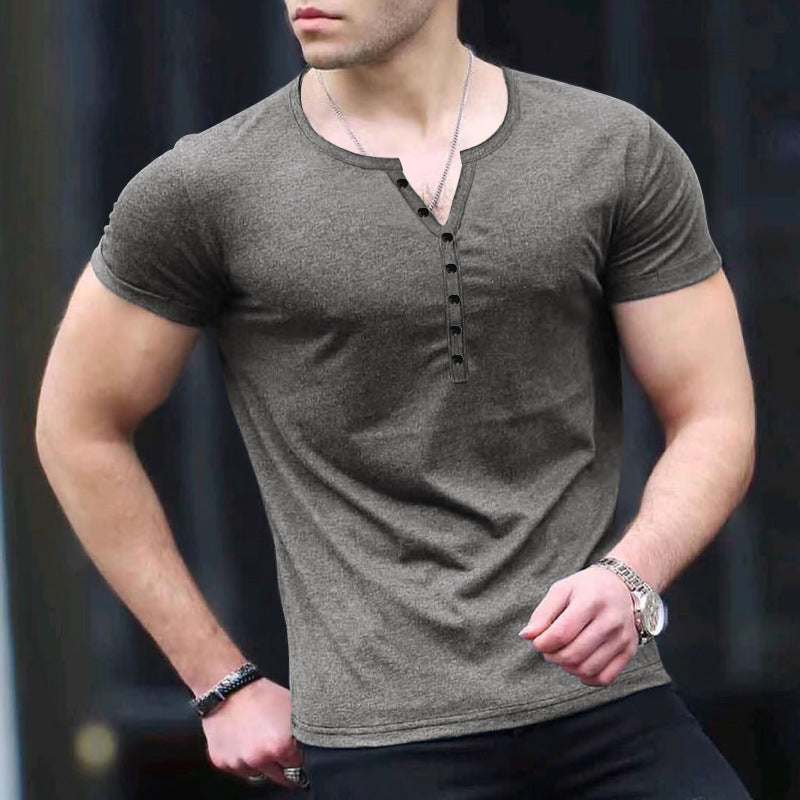 T-shirt Henley homme – Coupe slim – Manches courtes – Maille douce respirante