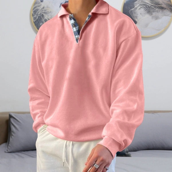 Sweatshirt homme – Coupe ample – Col V à revers – Maille douce – Détails superposés