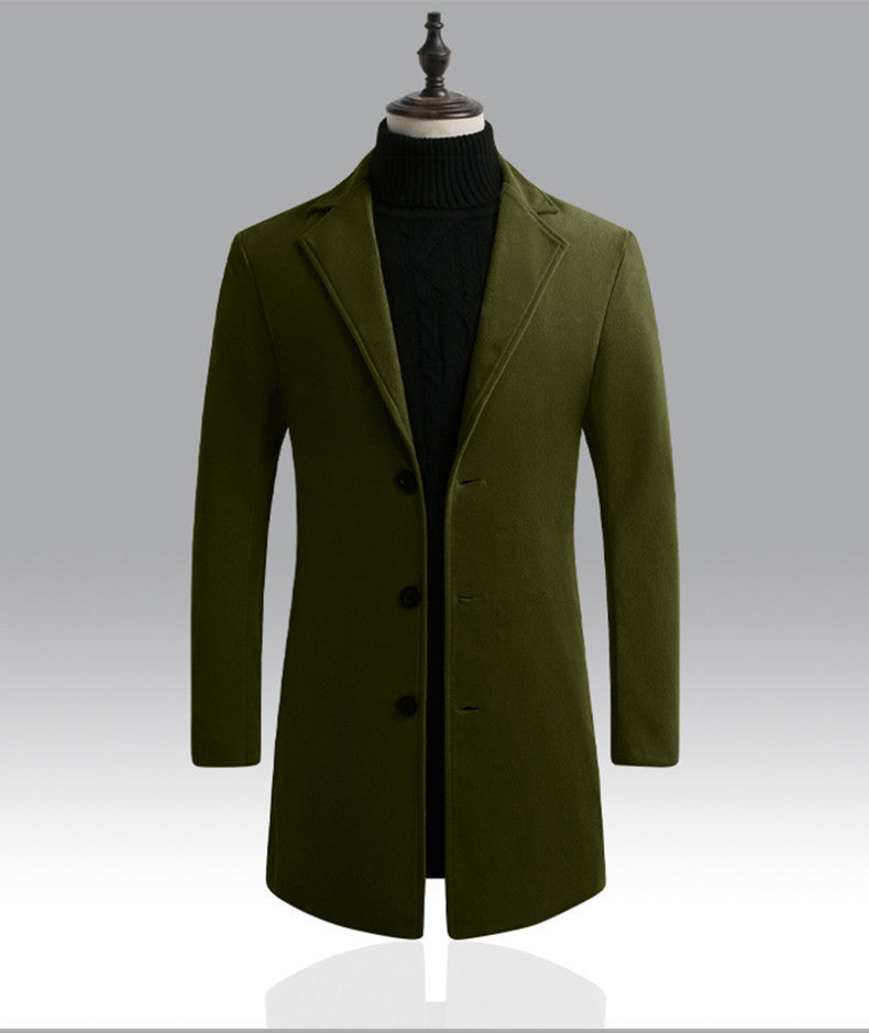 Manteau mi-long homme – Coupe ajustée – Laine – Col cranté – Boutonnage simple