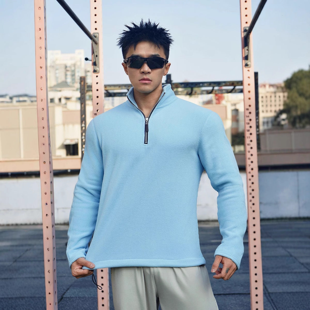 Sweat polaire homme – Coupe décontractée – Col montant zippé – Manches longues