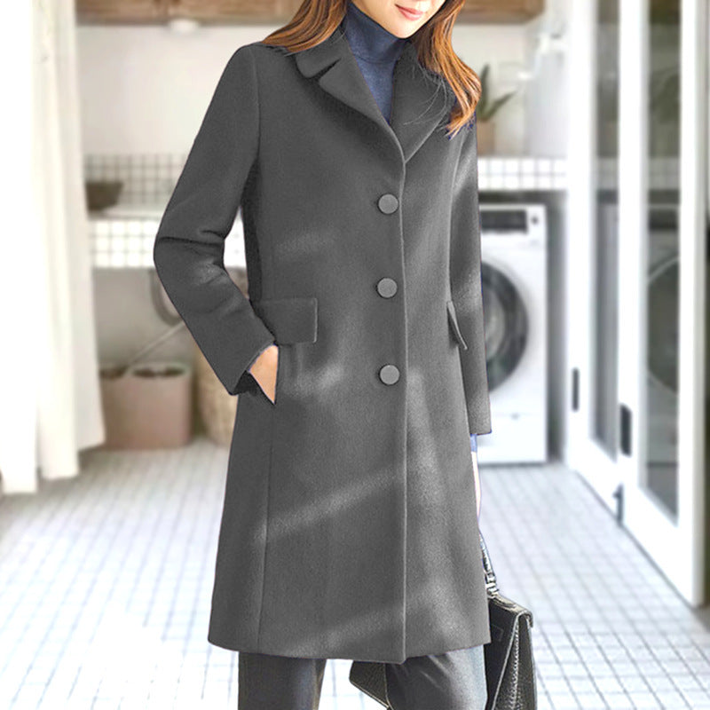 Manteau trench femme – Coupe cintrée – Laine – Longueur genoux – Col à revers