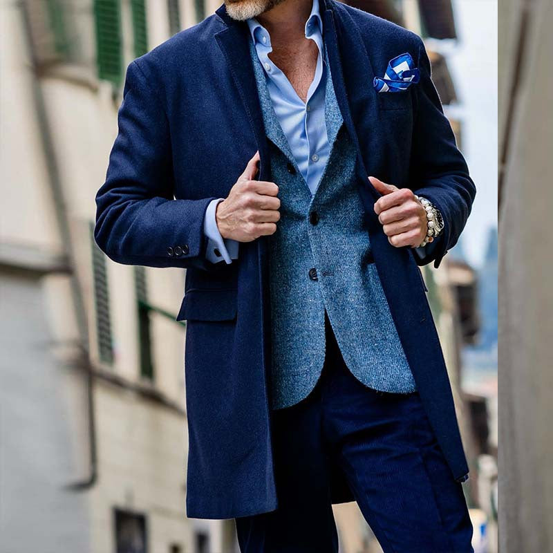 Manteau homme – Coupe ajustée – Laine fine – Mi-long – Revers classique – Élégant