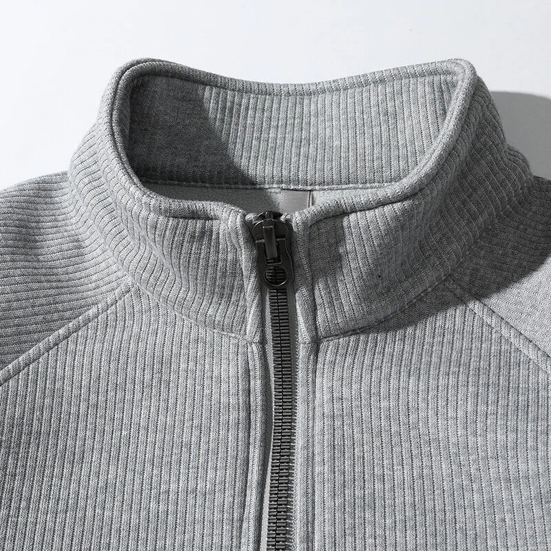 Sweatshirt homme – Coupe décontractée – Demi-zip – Col montant – Maille texturée