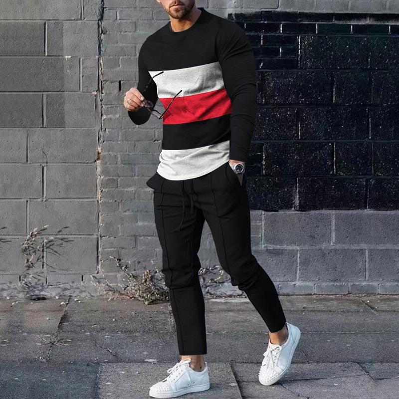 Survêtement homme – Coupe slim – Col rond – Imprimé 3D – Pantalon fuselé