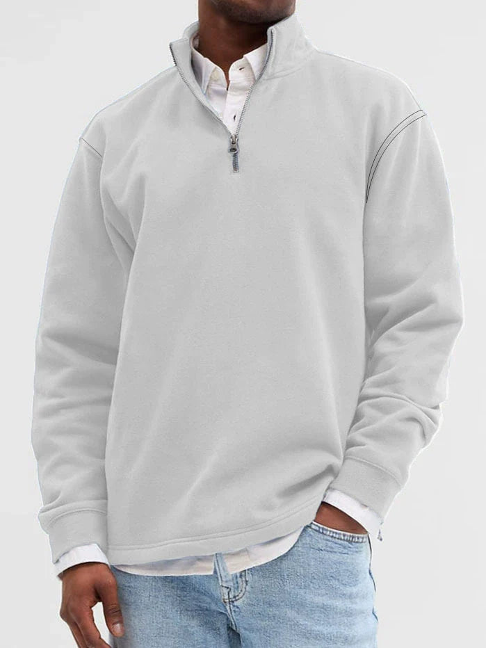 Sweatshirt homme – Coupe décontractée – Coton doux – Col zippé – Finitions côtelées