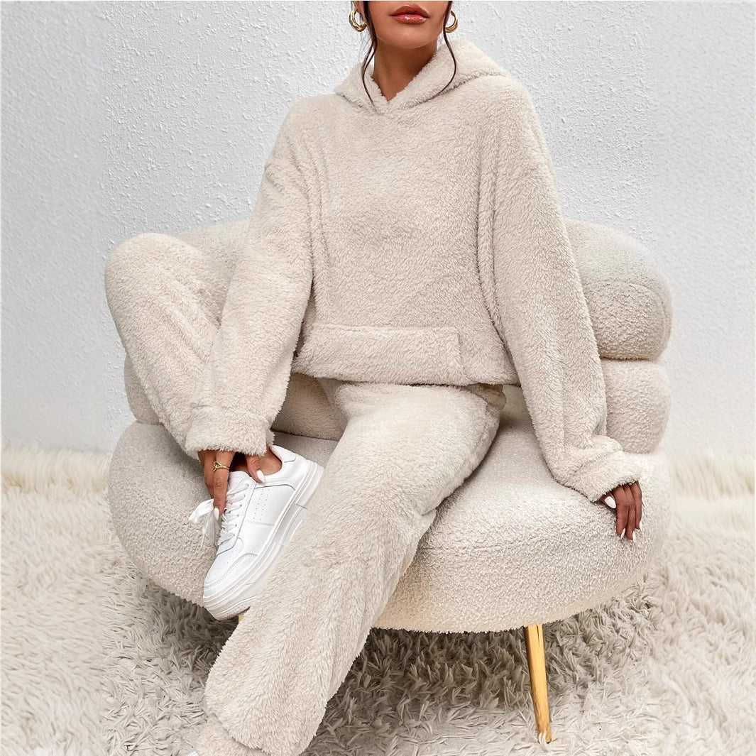 Ensemble femme deux pièces – Hoodie ample à capuche – Pantalon large – Tissu doux peluche