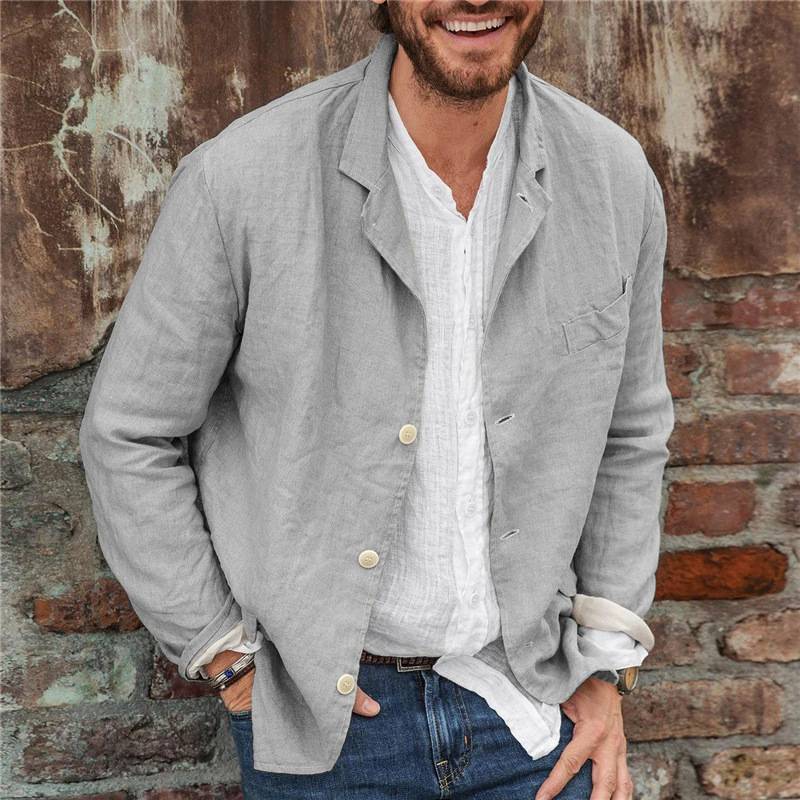 Blazer décontracté homme – Coupe droite – Coton lin respirant – Manches longues