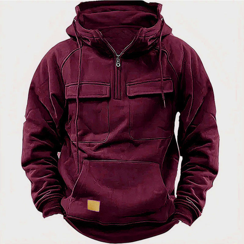 Sweat à capuche homme – Coupe oversize – Coton doux – Demi-zip – Poches utilitaires