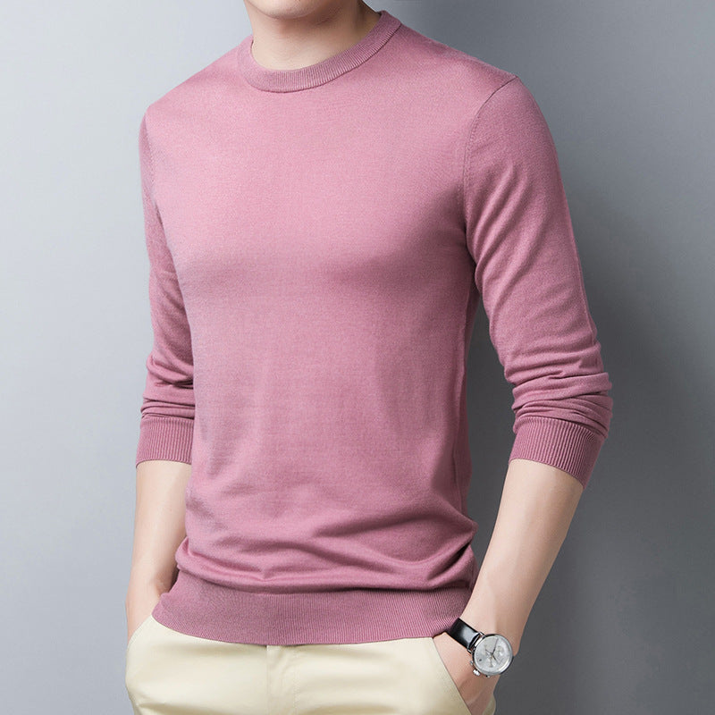 T-shirt manches longues homme – Coupe slim – Laine soie – Col rond côtelé
