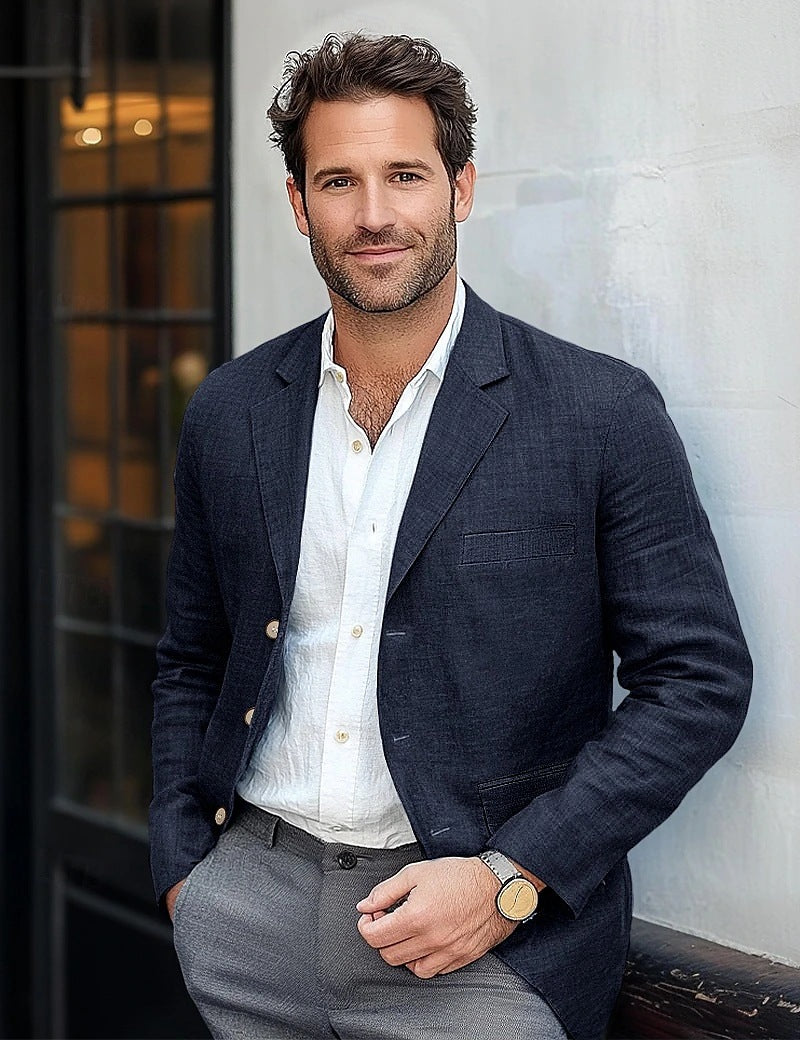 Veste blazer homme – Linnen respirant – Coupe décontractée – Revers cranté – Deux boutons