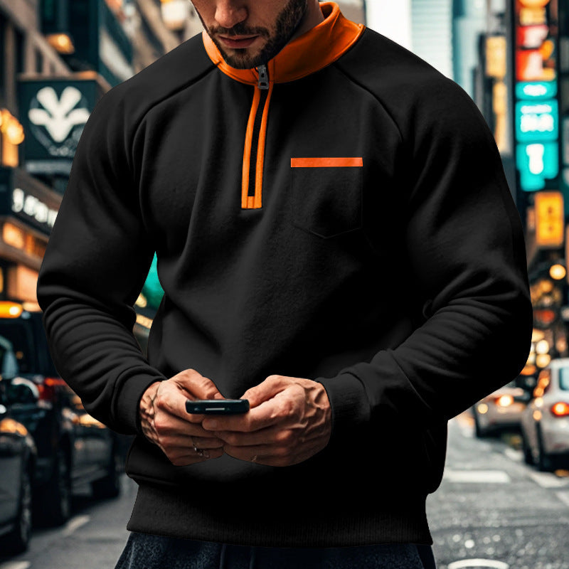 Sweatshirt homme – Coupe régulière – Col montant zippé – Manches raglan – Coton