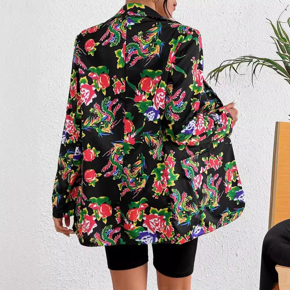 Blazer femme – Coupe slim – Imprimé floral – Fermeture un bouton – Longueur hanches