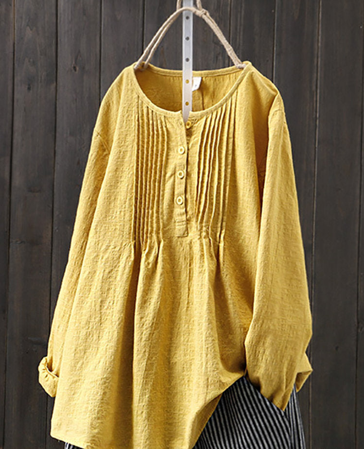 Chemisier femme - Boutonné devant avec détails plissés - Manches longues - Coupe décontractée