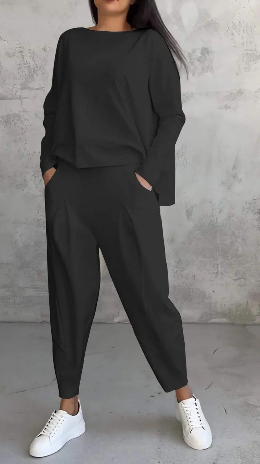 Costume Femme Deux Pièces – Coupe Slim – Haut Manches Longues Col Rond – Pantalon Fuselé