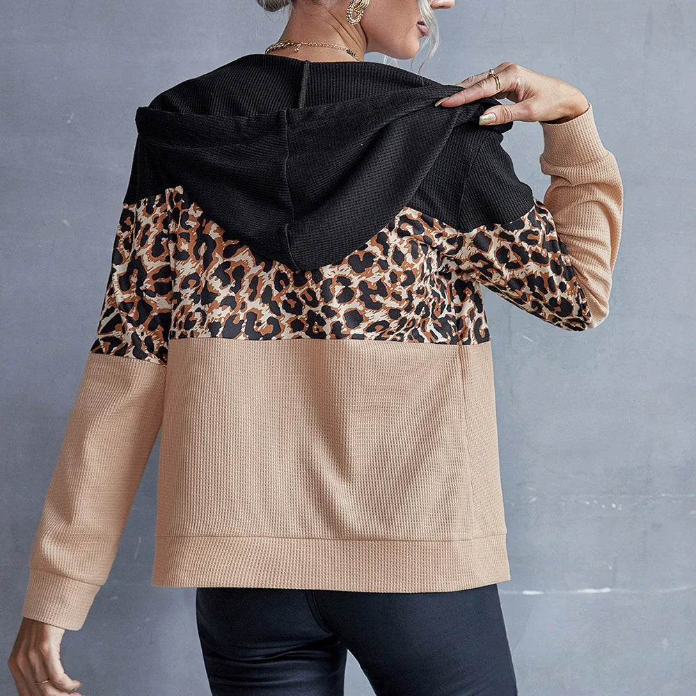Sweat à capuche femme – Coupe décontractée – Patchwork – Tissu côtelé respirant – Zip frontal