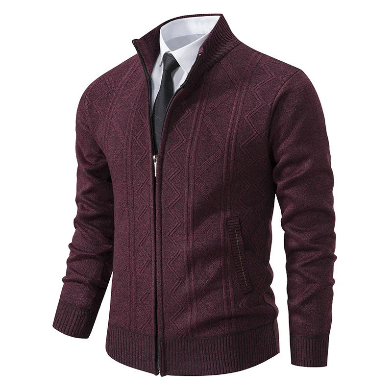 Veste cardigan homme – Maille laine – Coupe ajustée – Col montant – Fermeture zippée