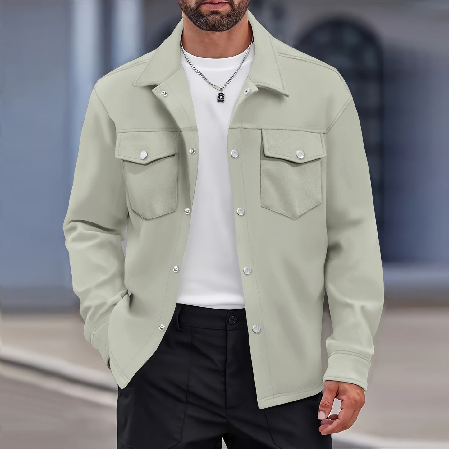 Veste de transition homme – Coupe moderne – Tissu effet laine – Boutonnage – Poches poitrine