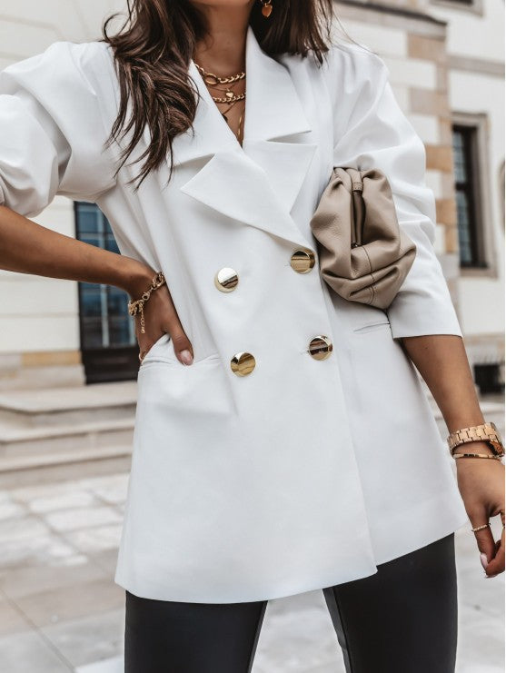 Veste femme – Coupe structurée – Manches bouffantes – Boutons élégants – Longueur hanches