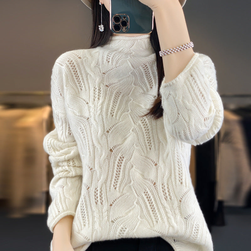 Femme Pull - Maille Légère - Col Montant - Manches Longues - Coupe Large