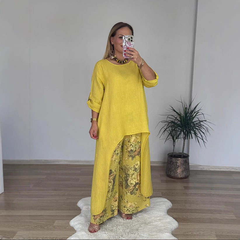Tunique femme – Coupe ample – Coton respirant – Manches longues – Ourlet asymétrique