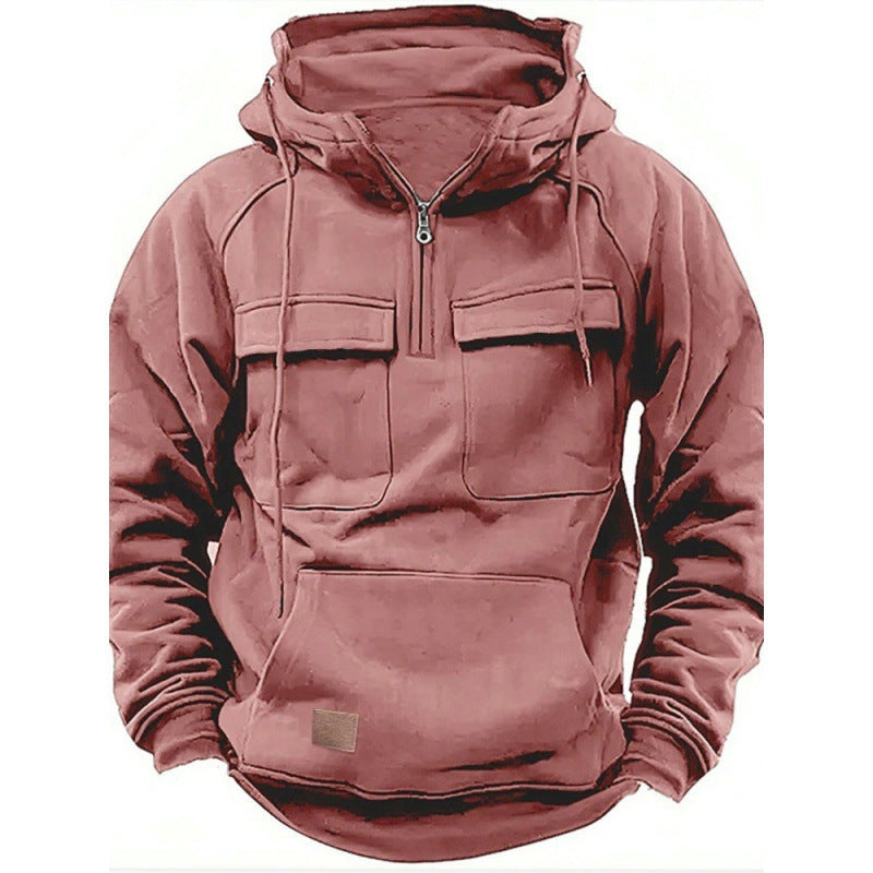Sweat à capuche homme – Coupe oversize – Coton doux – Demi-zip – Poches utilitaires