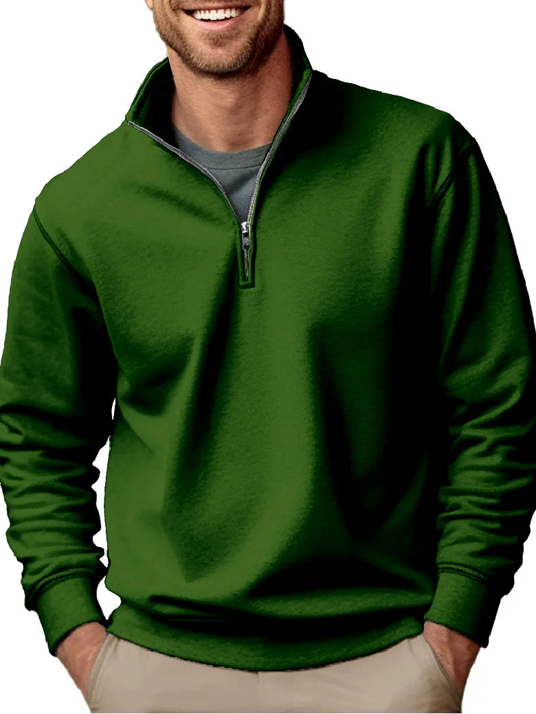 Sweatshirt homme – Coupe régulière – Polaire douce – Col montant zippé – Style décontracté