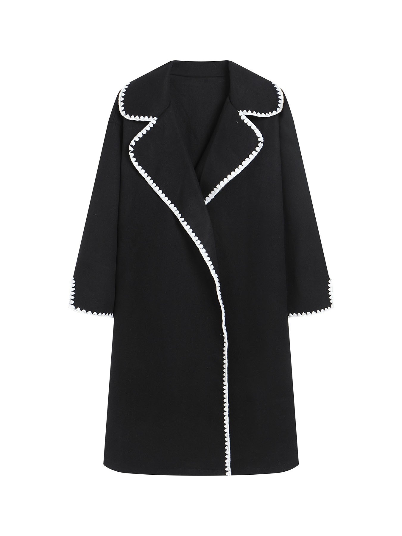 Veste coupe-vent femme – Coupe oversize – Laine – Longueur mi-cuisse – Broderie coquillage