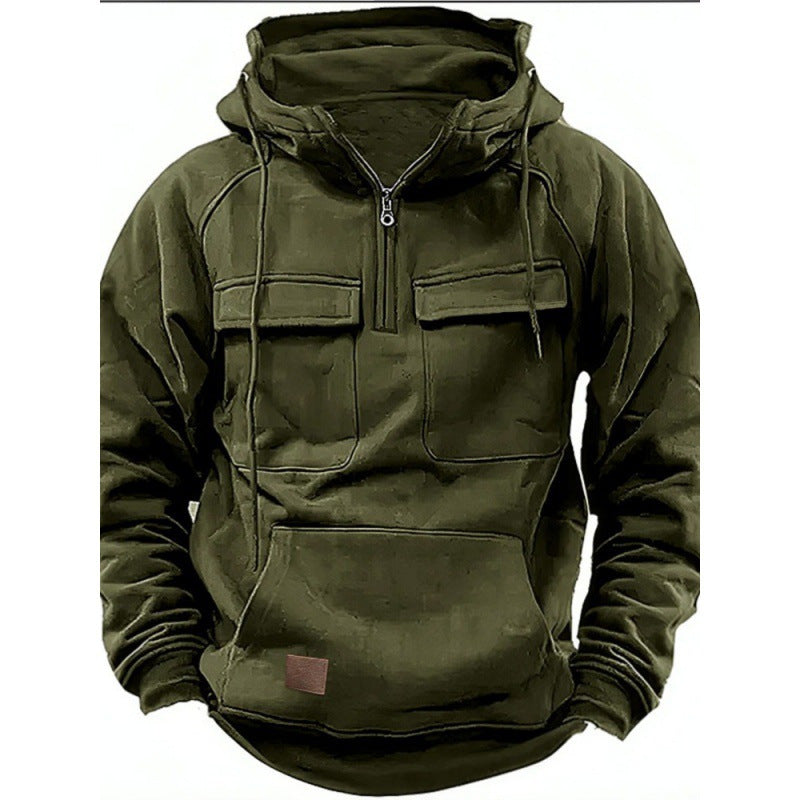 Sweat à capuche homme – Coupe oversize – Coton doux – Demi-zip – Poches utilitaires