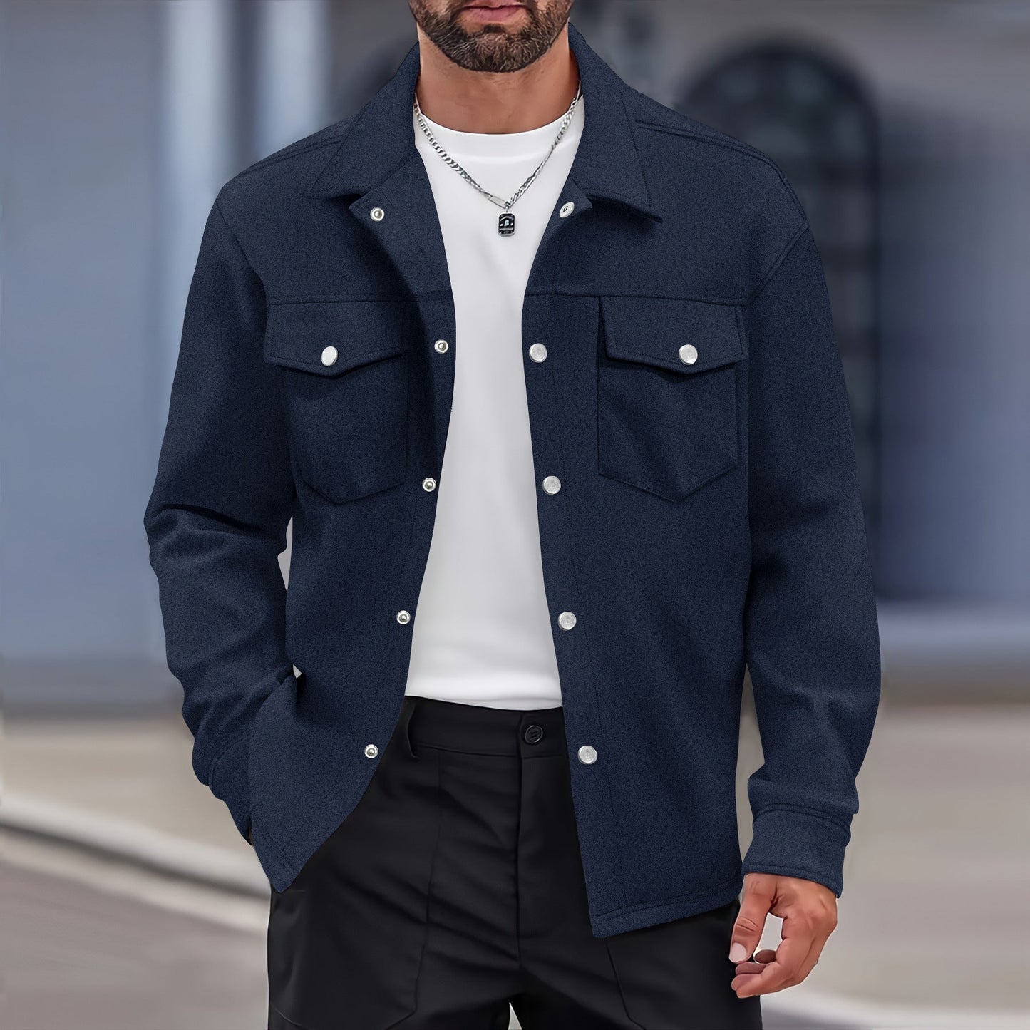 Veste de transition homme – Coupe moderne – Tissu effet laine – Boutonnage – Poches poitrine