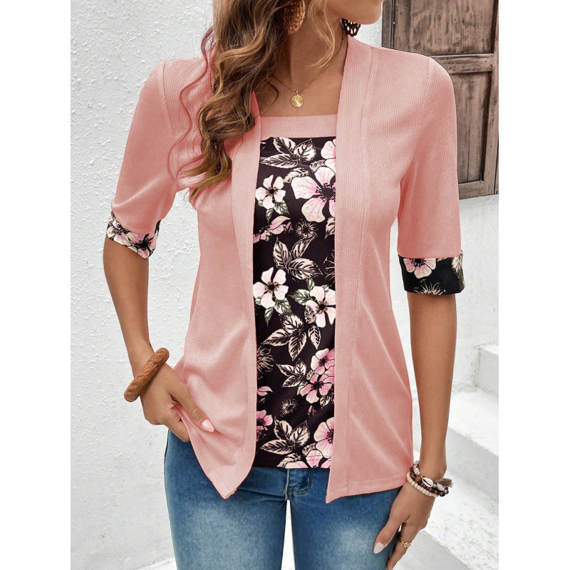 Blouse femme décontractée – Coupe ample – Effet superposé – Maille douce manches 3/4