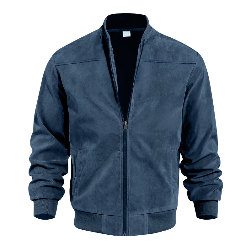 Blouson bomber homme – Coupe classique – Tissu toucher daim – Col montant zippé