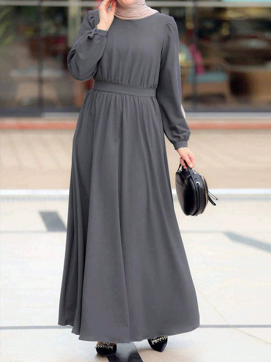 Robe longue femme – Taille cintrée – Tissu fluide – Manches longues élégantes