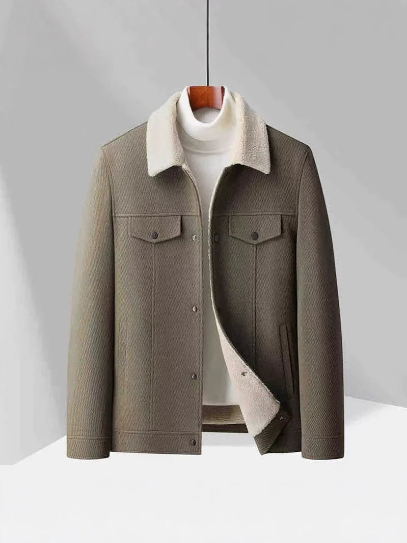 Veste homme – Coupe ajustée – Velours extérieur – Doublure laine – Col à revers – Boutonnage frontal – Style décontracté