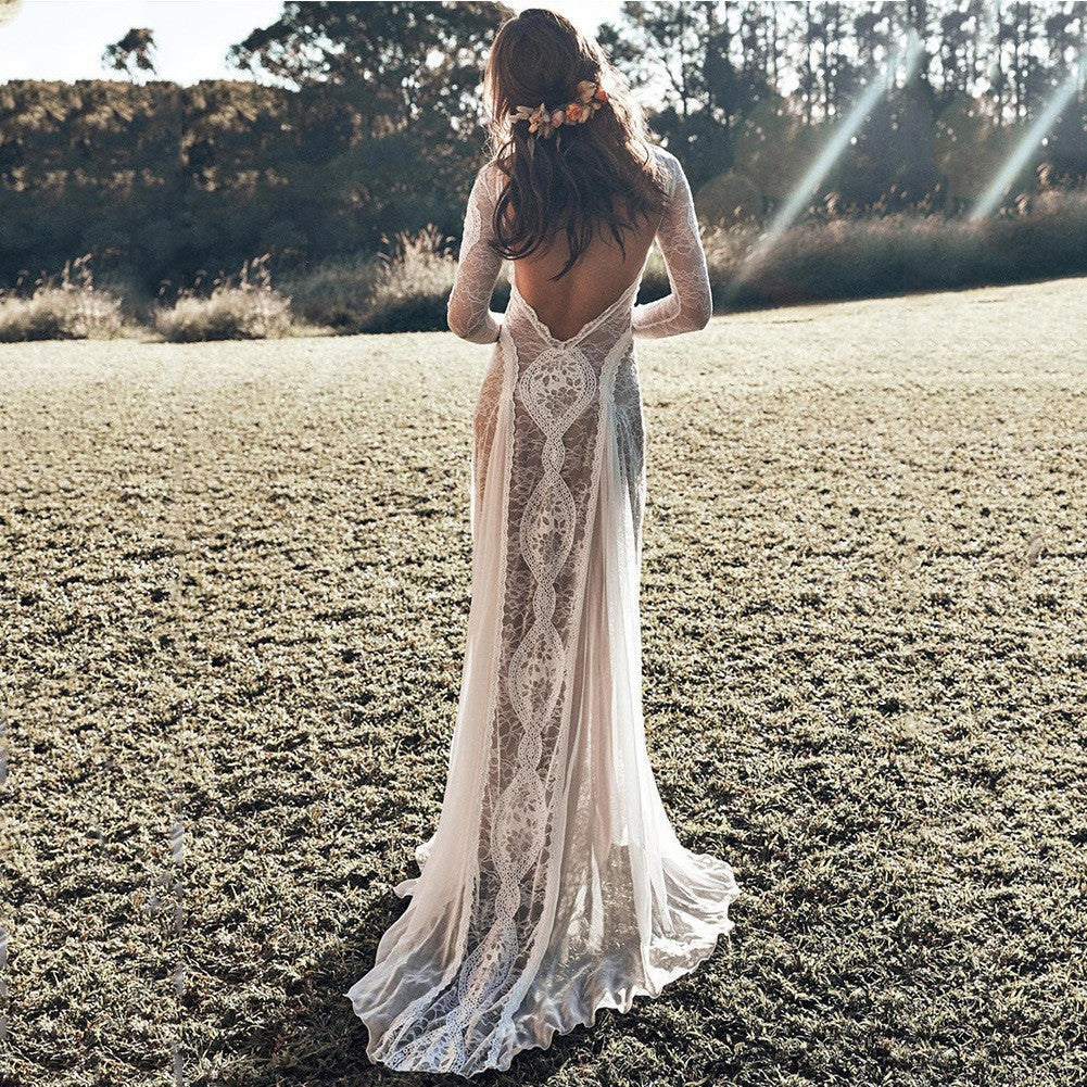 Robe maxi femme – Coupe moulante élégante – Dentelle intégrale – Manches trois-quarts