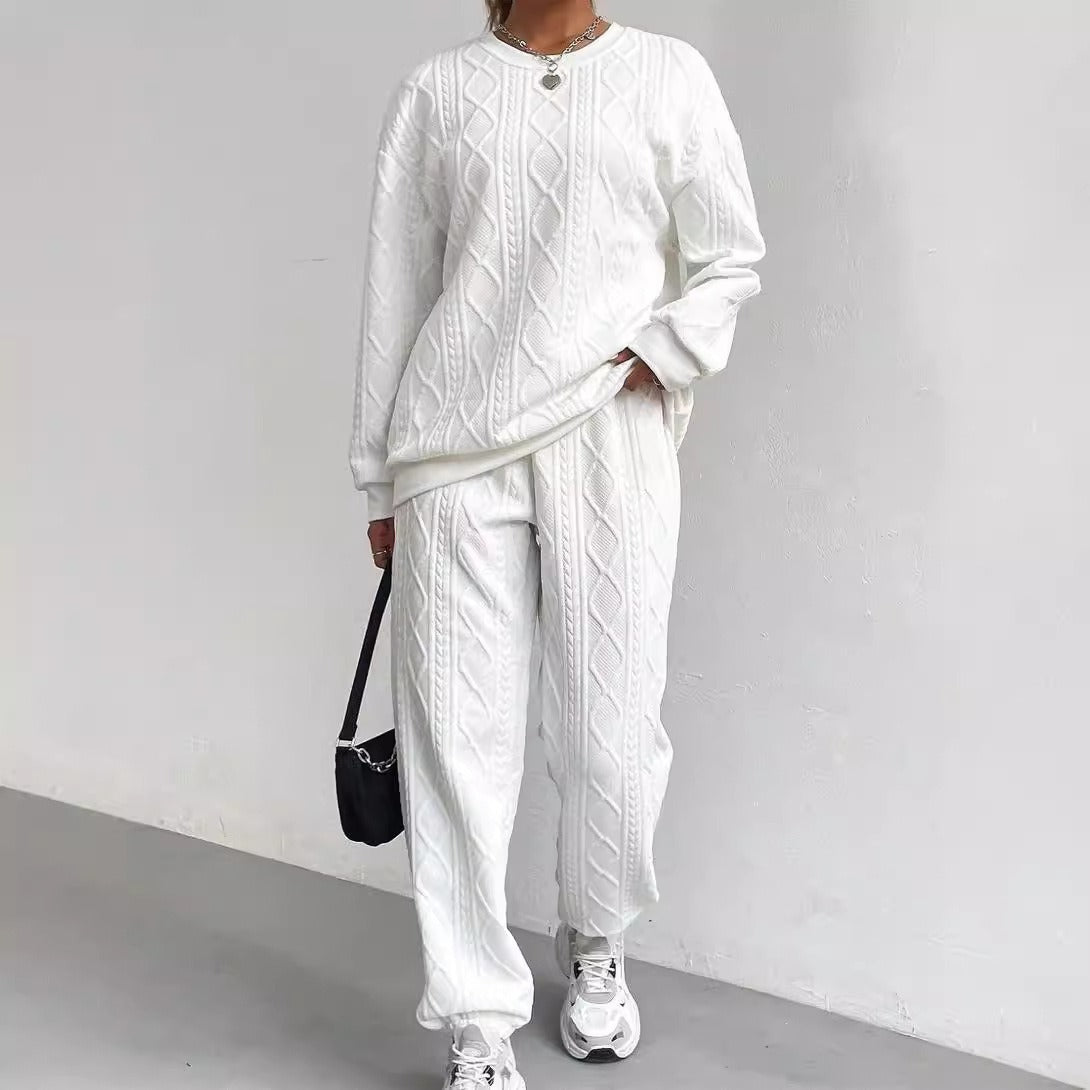 Ensemble détente femme – Maille torsadée – Coupe décontractée – Manches longues et bas resserrés