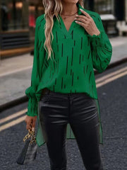Blouse femme – Coupe fluide – Décolleté en V – Rayures graphiques – Manches longues