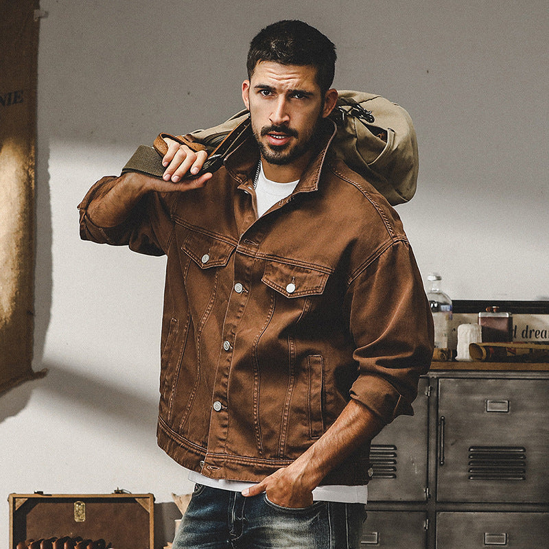 Veste en jean homme – Coupe décontractée – Fermeture boutonnée – Poches à rabat