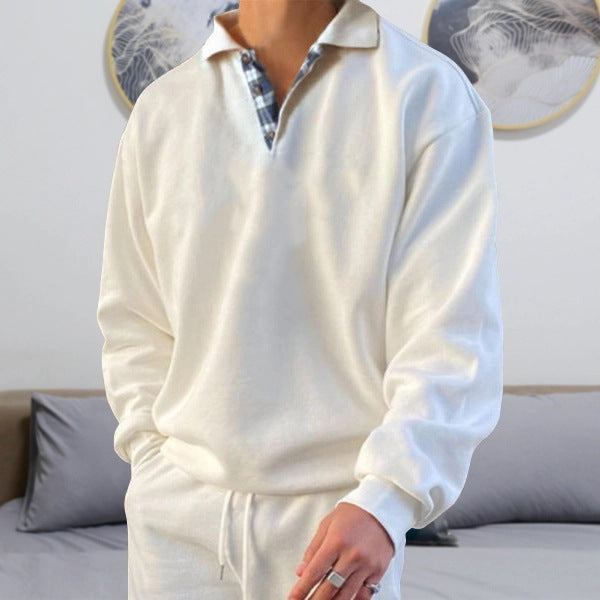 Sweatshirt homme – Coupe ample – Col V à revers – Maille douce – Détails superposés